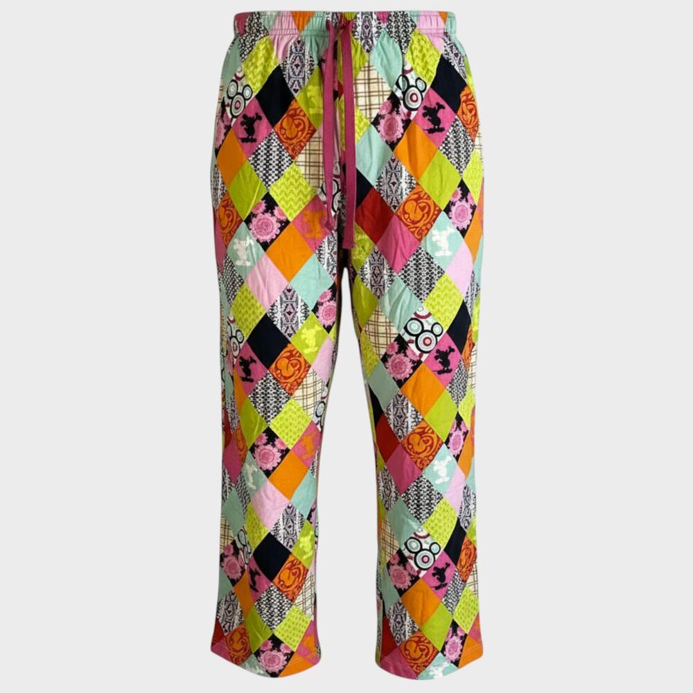Walt Disney World Womens Small Lounge Pants Colorful Drawstring Waist Patchwork